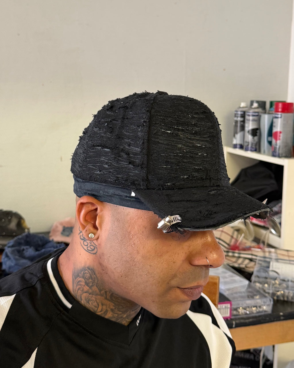 NOUCHI X KMORPH - BLACK DENIM DESTROYED CAP