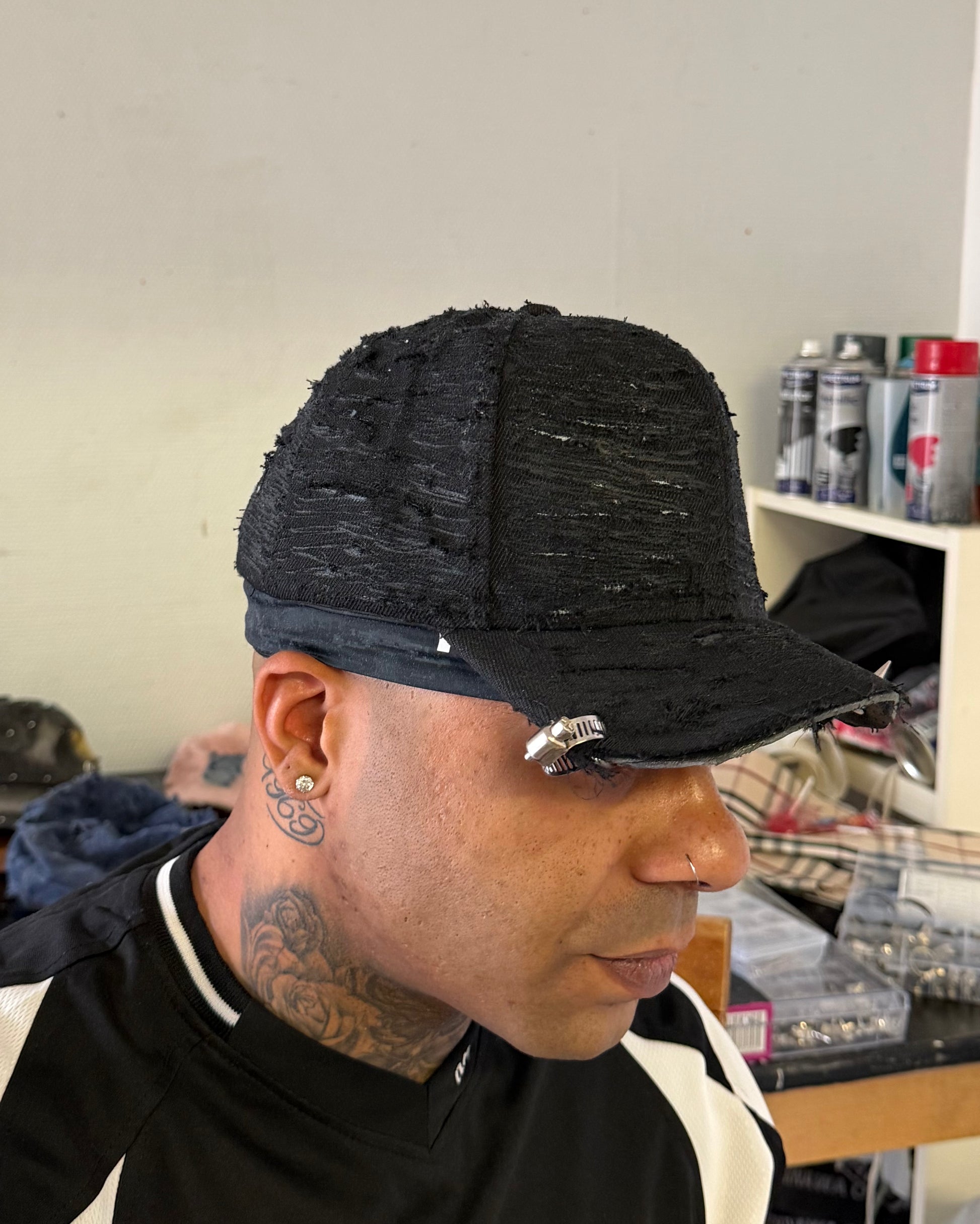NOUCHI X KMORPH - BLACK DENIM DESTROYED CAP