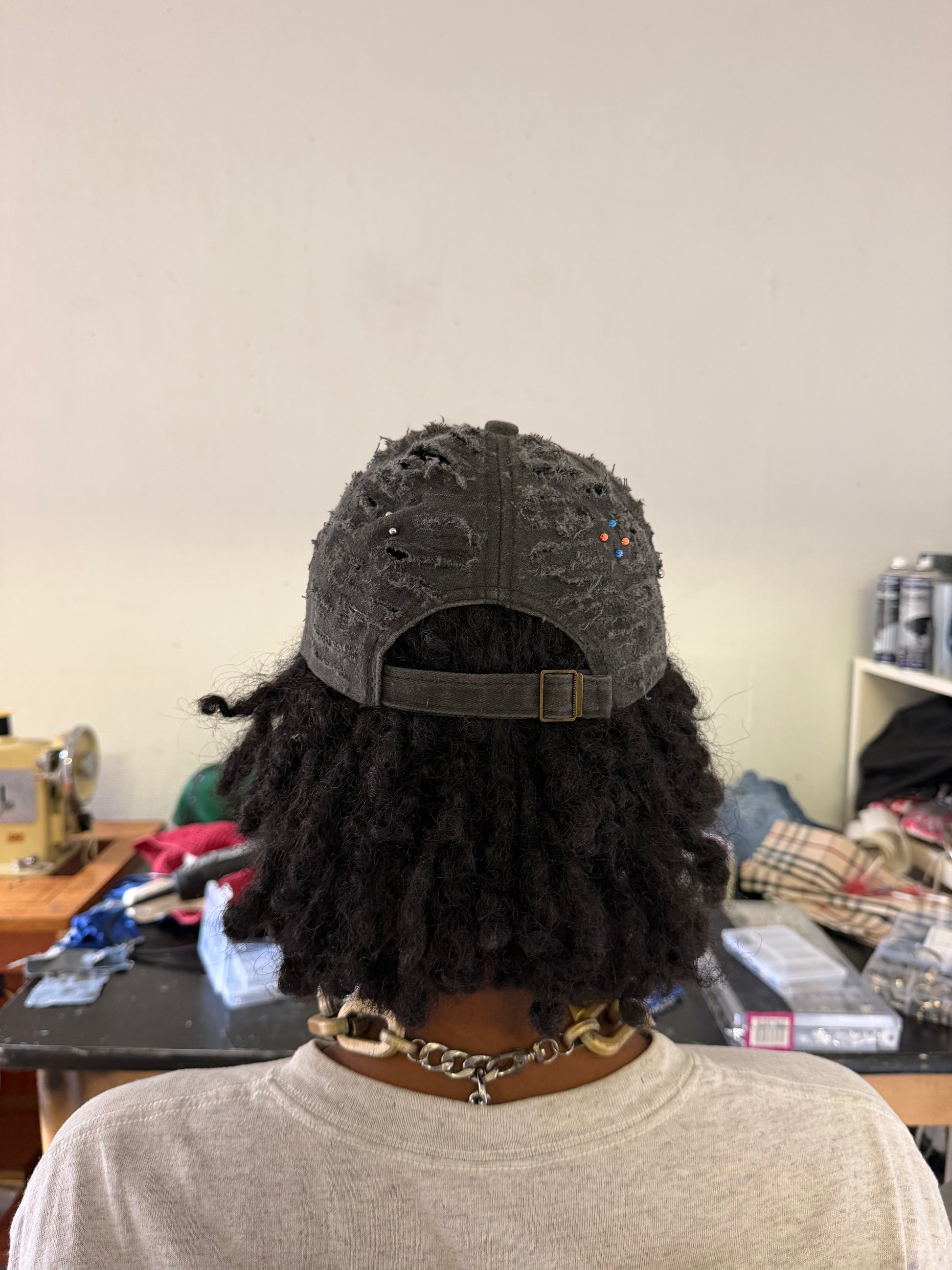 NOUCHI X KMORPH - GREY DENIM DESTROYED CAP