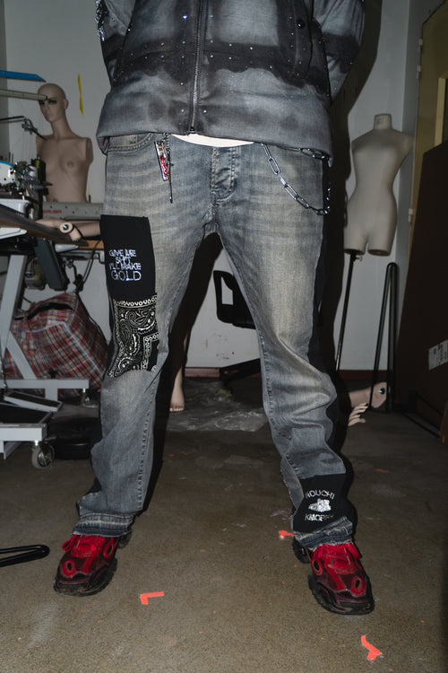 NOUCHI X KMORPH - 1OF1 BLACK BANDANA DENIM PANT