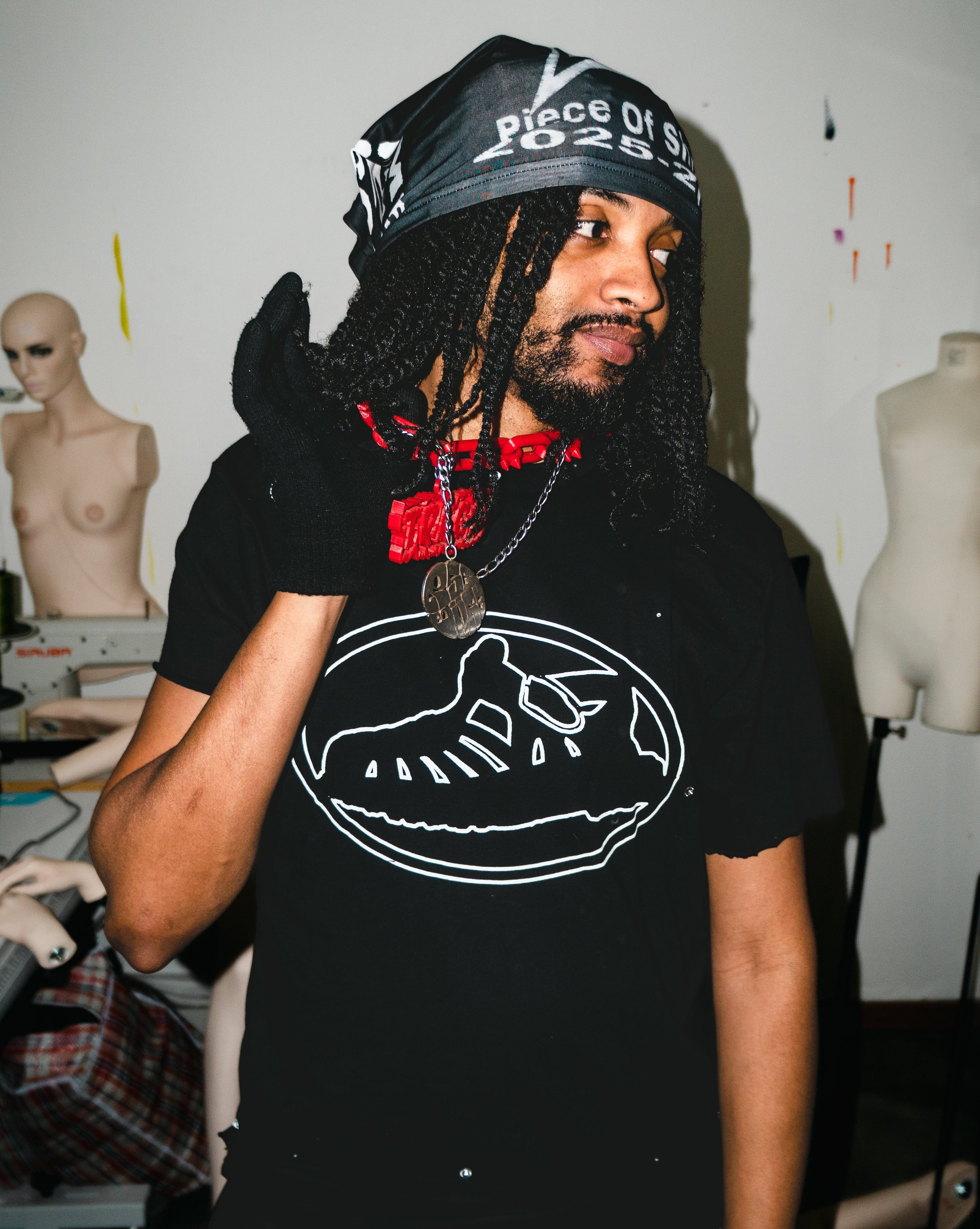 NOUCHI X KMORPH - 1OF1 SWAGKET BLACK DOUBLE RHINESTONE TEE