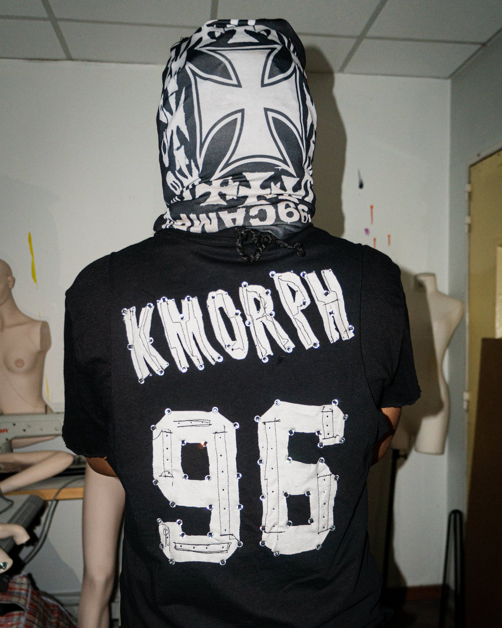 NOUCHI X KMORPH - 1OF1 SWAGKET BLACK DOUBLE RHINESTONE TEE