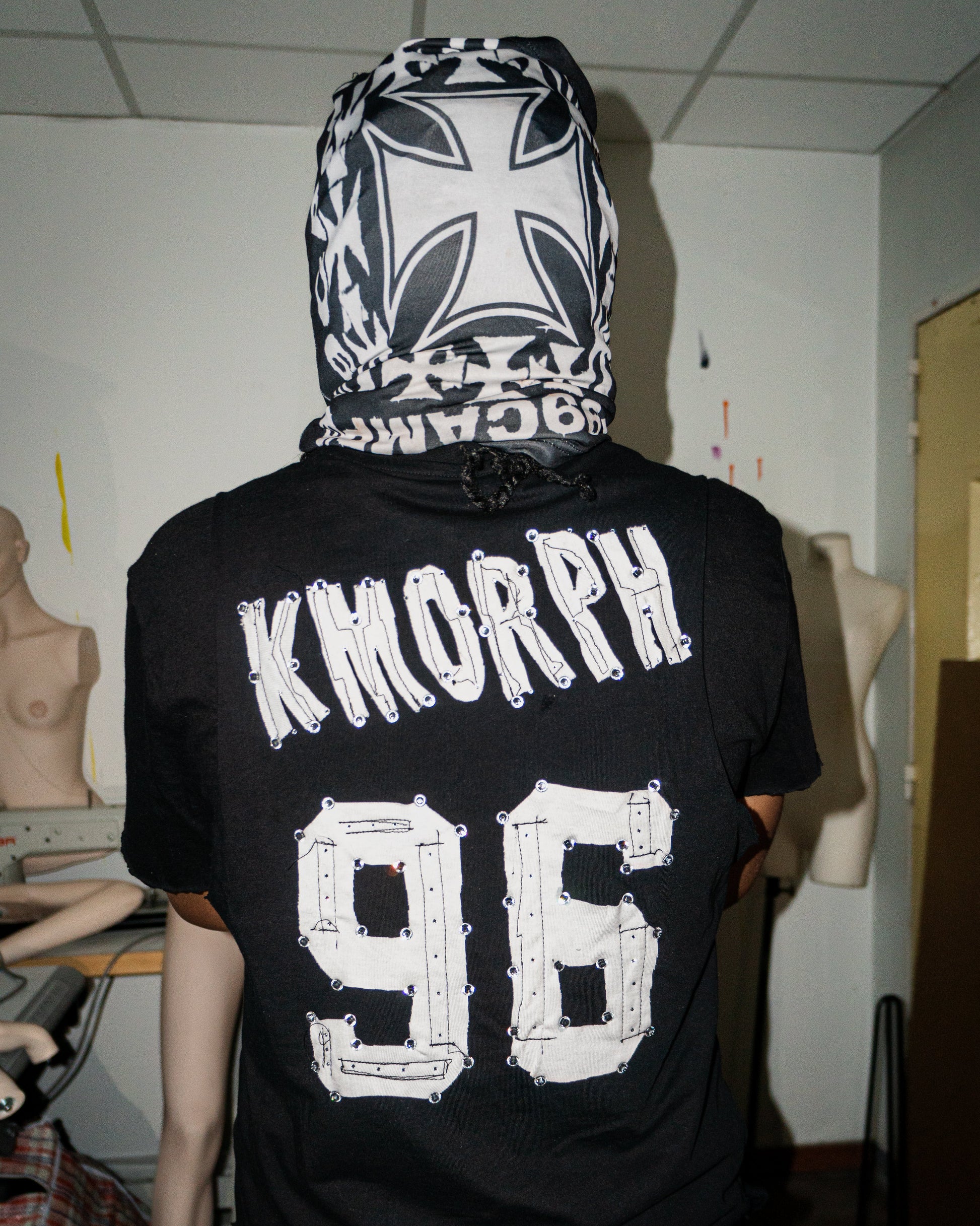 NOUCHI X KMORPH - 1OF1 SWAGKET BLACK DOUBLE RHINESTONE TEE