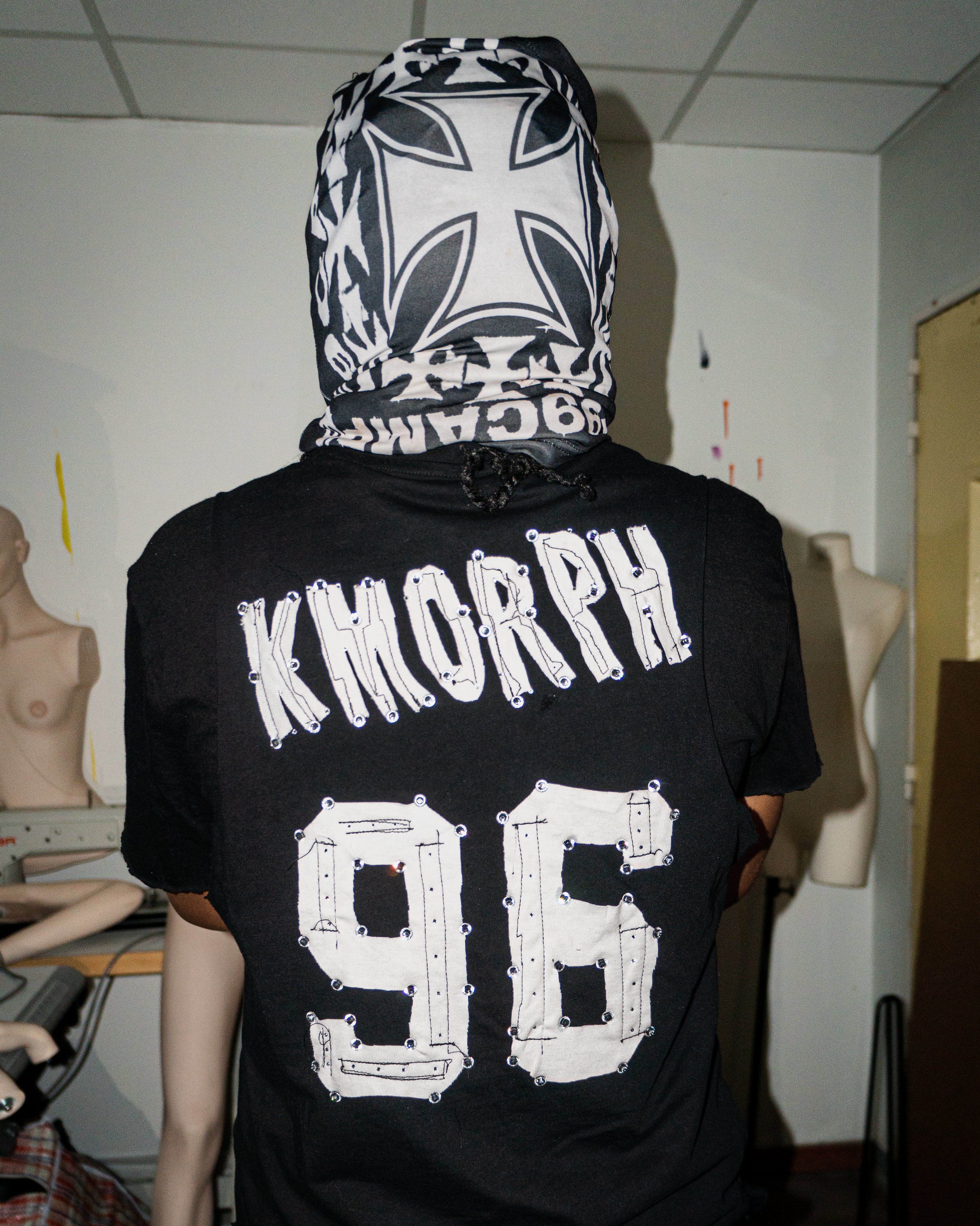 NOUCHI X KMORPH - 1OF1 SWAGKET BLACK DOUBLE RHINESTONE TEE