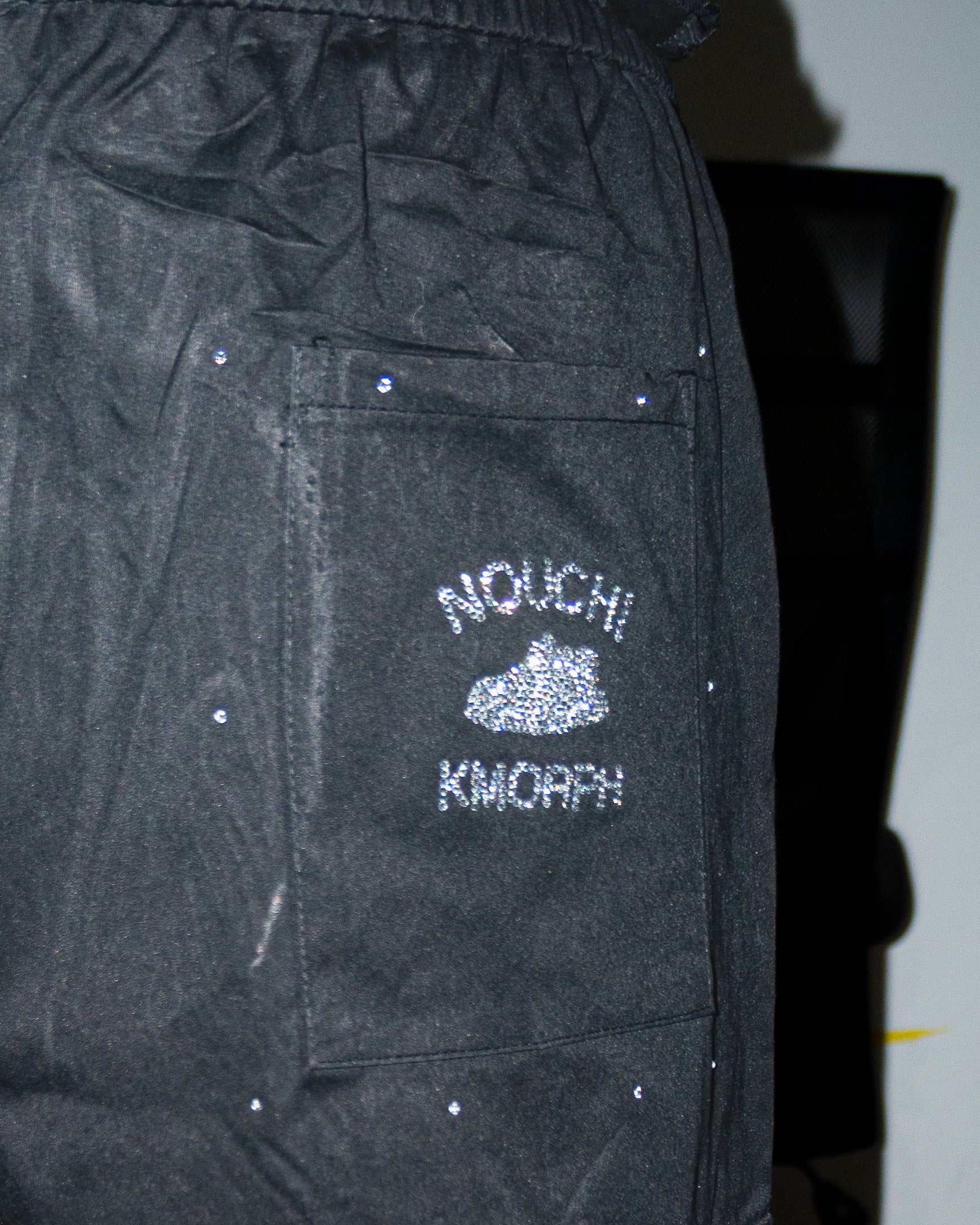 NOUCHI X KMORPH - 1OF1 BLACK RHINESTONE CARGO SHORT