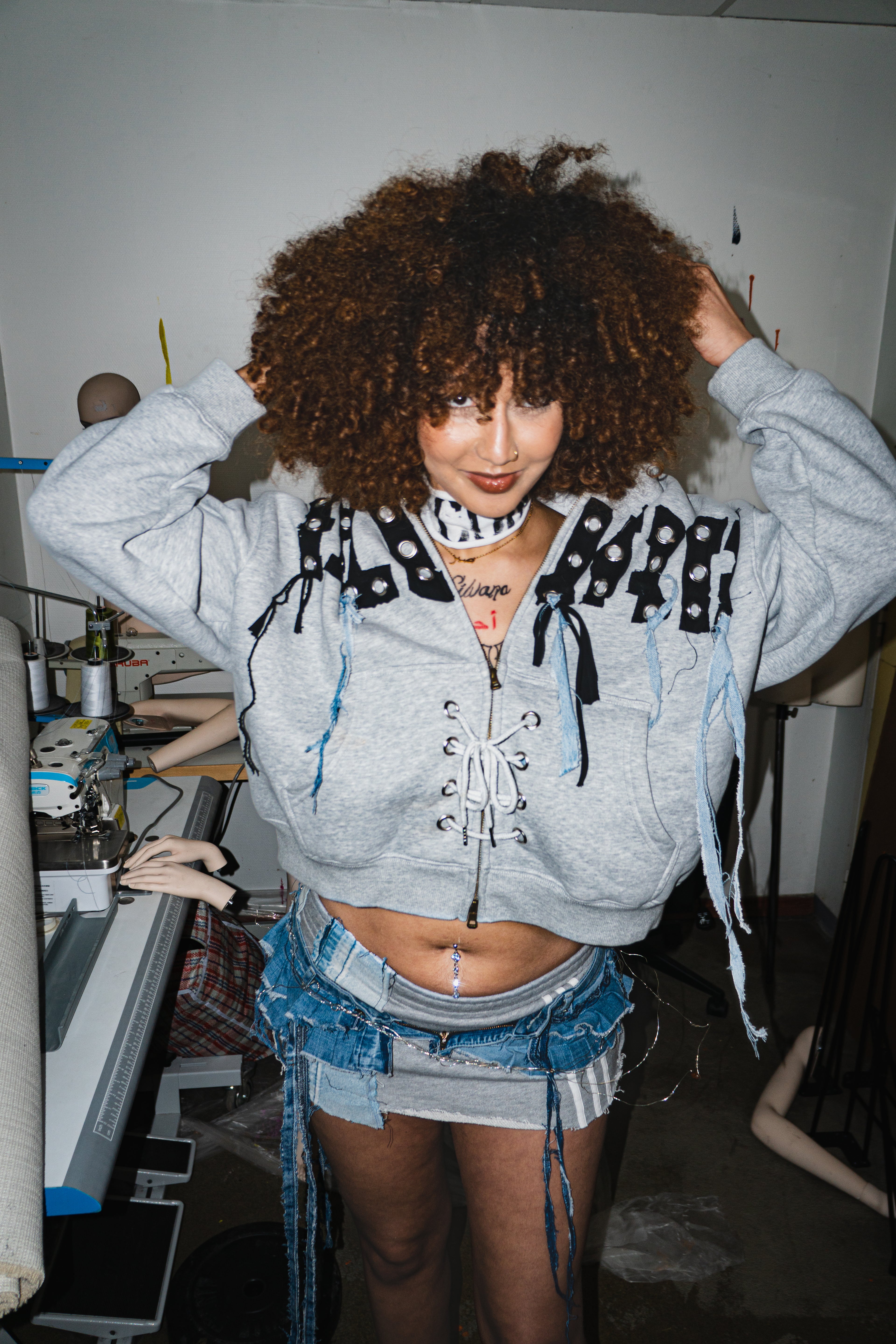NOUCHI X KMORPH - 1OF1 GREY ZIP HOODIE "BLURR"