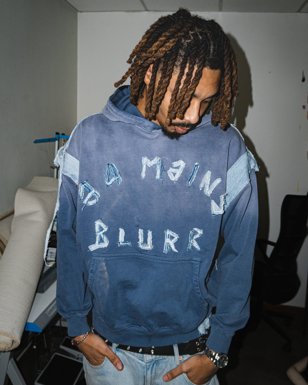 NOUCHI X KMORPH - 1OF1 WASHED BLUE HOODIE "BLURR"