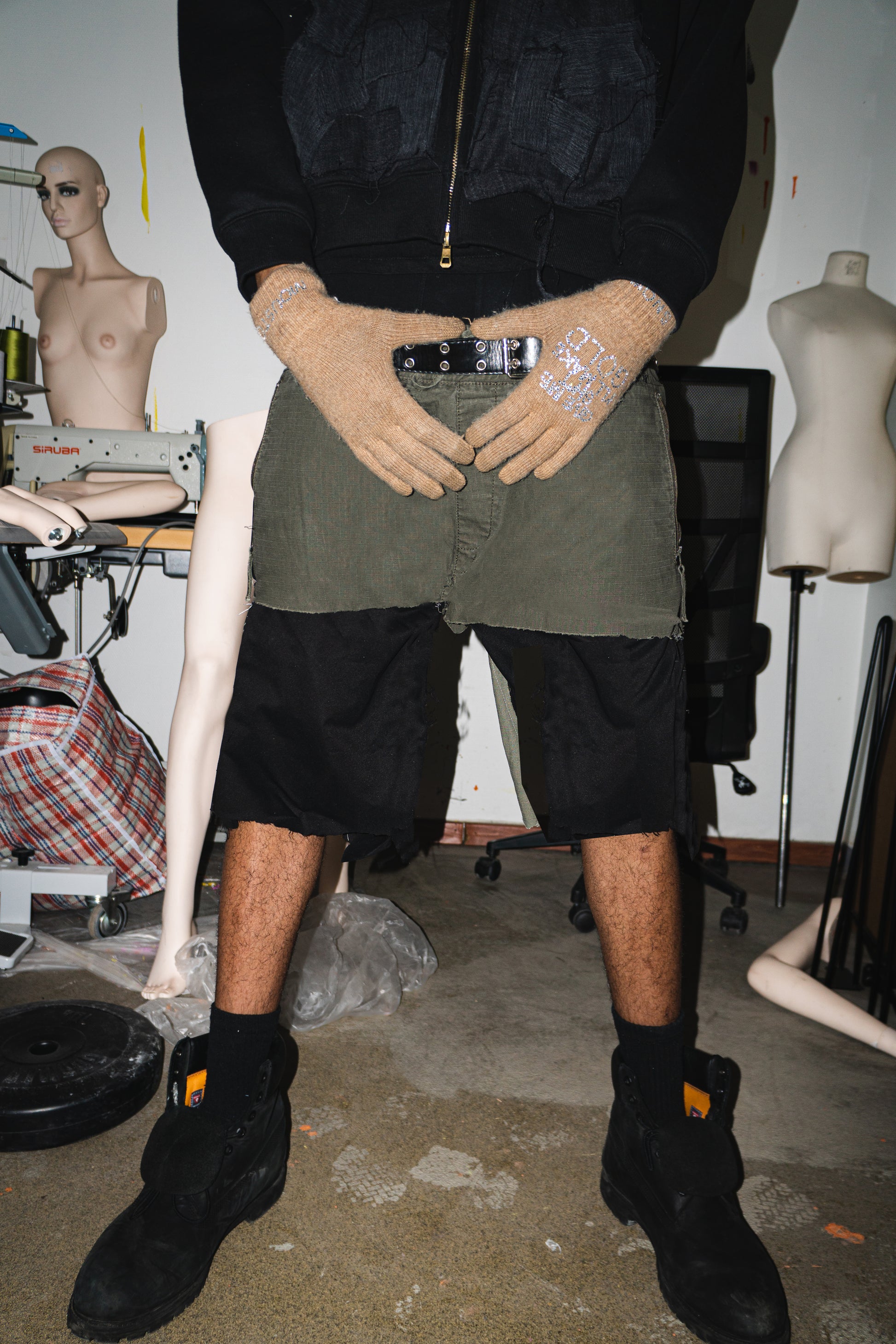NOUCHI X KMORPH - 1OF1 BLACK/FOREST DOUBLE CARGO SHORT