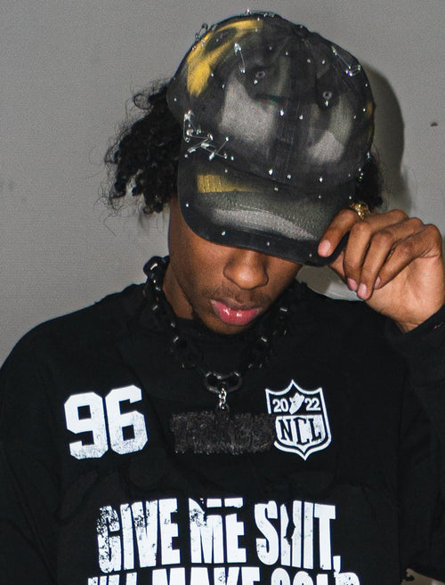 NOUCHI X KMORPH - 1OF1 BLACK/YELLOW PINNED RHINESTONE CAMO CAP