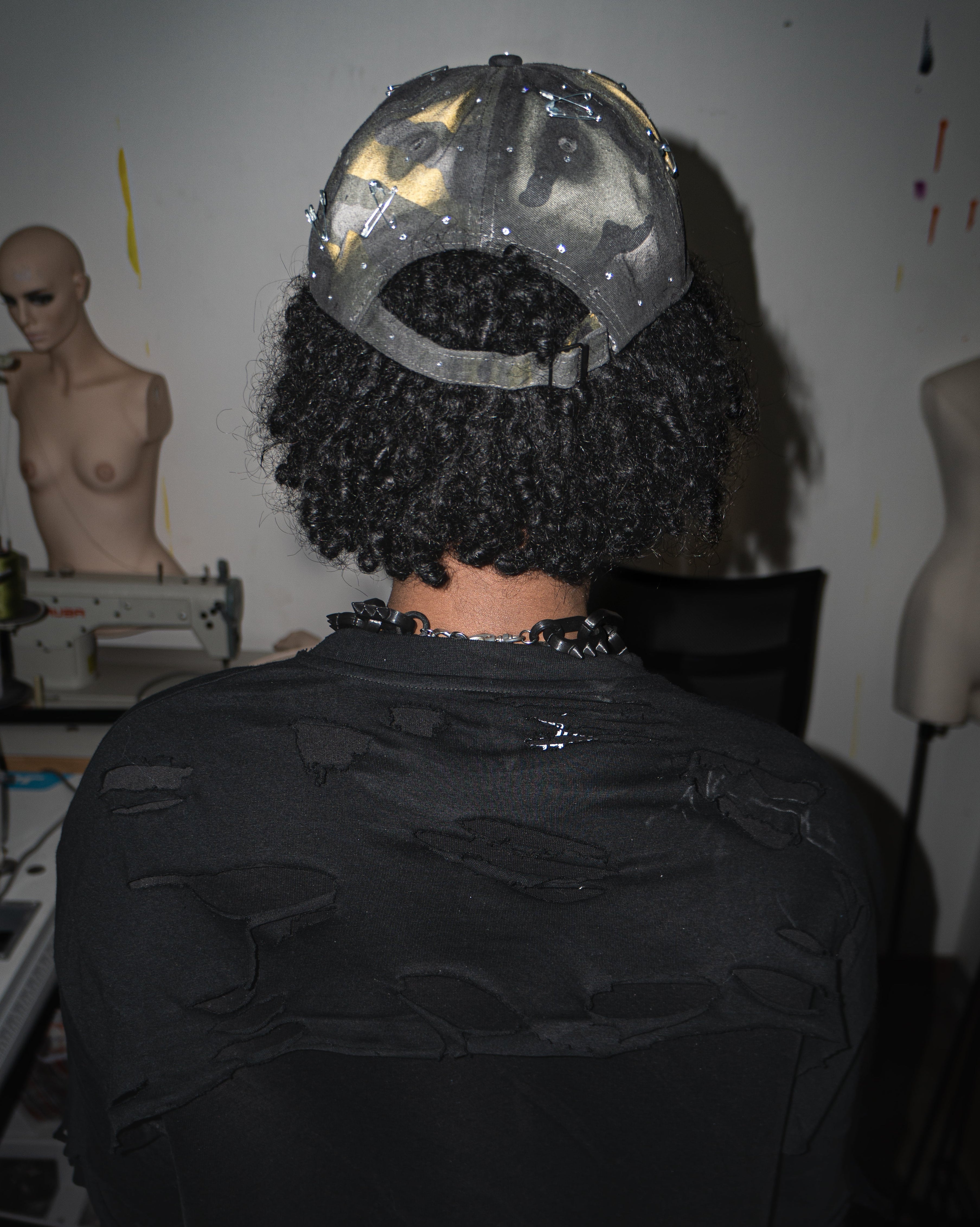 NOUCHI X KMORPH - 1OF1 BLACK/YELLOW PINNED RHINESTONE CAMO CAP